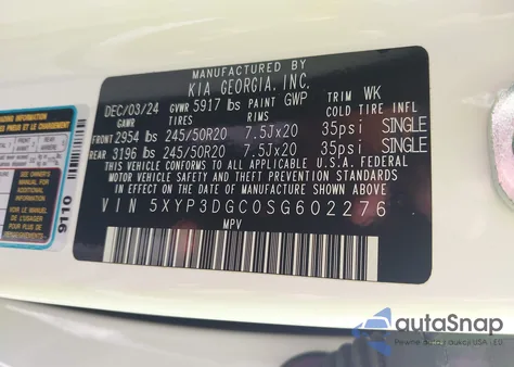 2025 Kia Telluride Ex X-Line из США, поврежденный, VIN 5XYP3DGC0SG602276